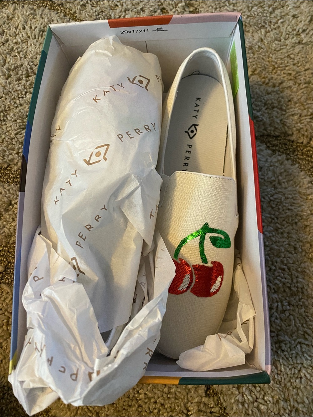 Katy Perry Collections White Slip-On Sneakers with Red Sequin Cherries